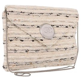 Borsa a tracolla con catena CHANEL Tweed Bianco Argento CC Auth 205917V Argento Bianco