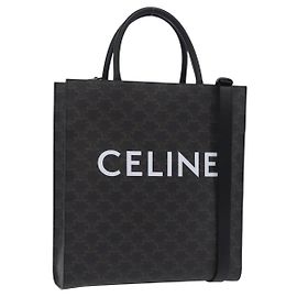Céline Borsa a mano CELINE Triomphe Vertical Cabas PVC 2way Nero Oro Auth 204074M Nero D'oro