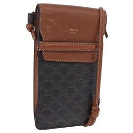 Céline CELINE Triomphe Macadam Canvas Phone Pouch PVC Black Auth 200721 Preto