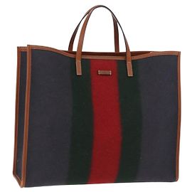 GUCCI Web Sherry Line Handtasche Wolle Grau Silber 295266 Auth 205906V Braun Silber