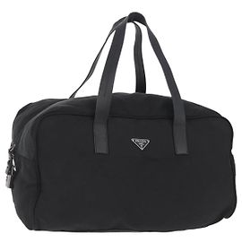 PRADA Handtasche Nylon Black Silver Auth 201394A Schwarz Silber