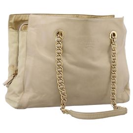 Sac Tote à Chaîne PRADA Cuir Beige Or Auth bs37400 Beige Doré