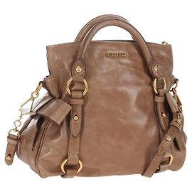 Miu Miu Handtasche Vitellolux 2way Brown Gold Auth 205972M Braun Golden