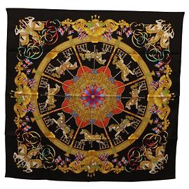 Hermès HERMES Carre 90 Scarf Silk Black Auth 198384M Nero