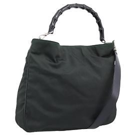 Borsa a mano GUCCI Bamboo Nylon 2way Outlet Green Silver 001 1577 Auth ep16071 Argento Verde