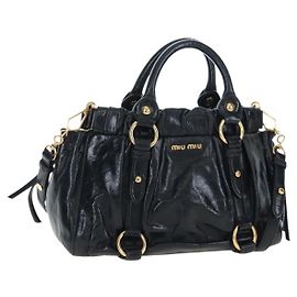 Bolsa Miu Miu Vitellolux 2way Black Gold Auth 202488M Preto Dourado