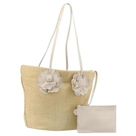 Saco Tote Miu Miu Raffia Beige Gold Auth 205999A Bege Dourado
