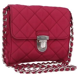 PRADA Schultertasche mit Kette Nylon Rosa Silber Auth 206227A Silber Pink