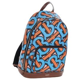 Mochila BURBERRY Monogram Summer PVC Canvas Blue Silver Auth 202677M Prata Azul