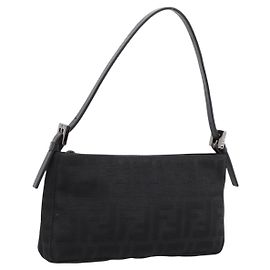 FENDI Zucca Canvas Accessory Pouch Black Silver 8BR041 Auth mr3012V Black Silvery