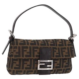 Borsa a Tracolla FENDI Zucca Canvas Mamma Baguette Nero Marrone Auth 206109V Marrone Nero