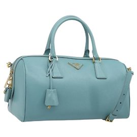 PRADA Boston Bag Saffiano leather 2way Light Blue Gold Auth 203450M Golden Light blue