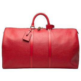 Red Louis Vuitton Epi Keepall 55 Travel Bag Red