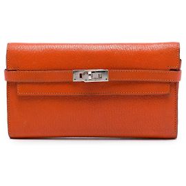 Cartera Larga Hermès Kelly en Chevre Mysore Naranja Naranja