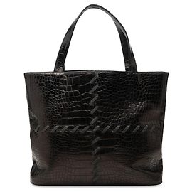 Autre Marque Black Saint Laurent Croc Embossed Leather Tote Black