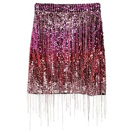 Autre Marque Amen Minirock mit Pailletten und Fransen Pink Rot Metallisch