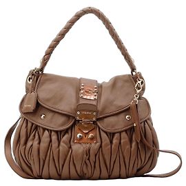Miu Miu Bolsa Hobo em Couro Franzido Marrom