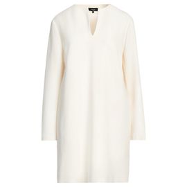 Theory Split-Neck Bell-Sleeve Mini Crepe Dress - Cream Cream