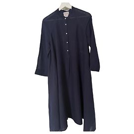 Autre Marque forte_forte Abito lungo blu navy in lino e cotone Blu scuro