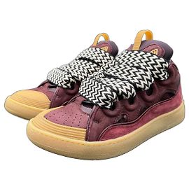Lanvin Curb Burgundy Leather High-Top Sneakers Brown Dark red