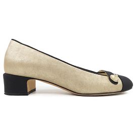 Chanel Leather Shoes Black Golden