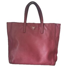 Prada Saffiano Soft Leather Tote Bag - Cerise Dark red