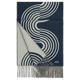Hermès Écharpe Casaque Vague en Cachemire Blanc Bleu