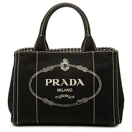 Prada Black Small Canvas Canapa Logo Tote Black