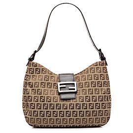 Fendi Brown Zucchino Canvas Shoulder Bag Brown Light brown