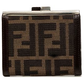 Fendi Brown Zucca Canvas Kiss Lock Wallet Brown