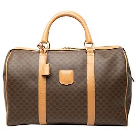 Céline Celine Brown Macadam Coated Canvas Boston Bag Brown