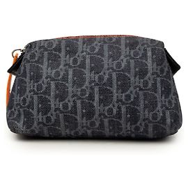 Dior Blue Oblique Denim Flight Cosmetic Pouch Blue Other