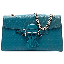 Gucci Emily Medium Microguccissima Schultertasche Blau Blau