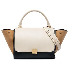 Céline Sac Satchel Trapeze Celine en cuir tricolore noir taille Medium Noir