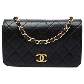 Chanel Black CC Quilted Lambskin Full Single Flap Schwarz