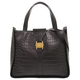 Salvatore Ferragamo Bolsa Satchel Vara em couro com relevo de crocodilo preto Ferragamo Preto