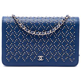 Chanel Blue CC Lambskin Studded Wallet On Chain Geldbörse Blau
