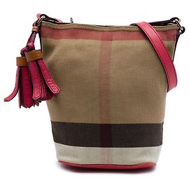 Bolsa Bucket Burberry Brown Mini Mega Check Canvas Ashby Tassel Marrom Outro
