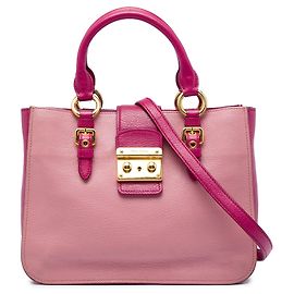 Bolsa Satchel Miu Miu Madras bicolor rosa em pele de cabra Rosa