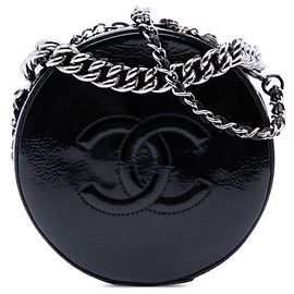 Bolsa Chanel Black CC Patent Round As Earth Bag Preto
