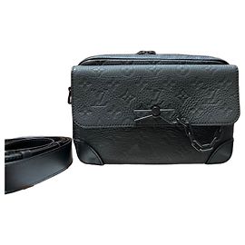 Louis Vuitton Steamer Embossed Leather Messenger Bag Black Black