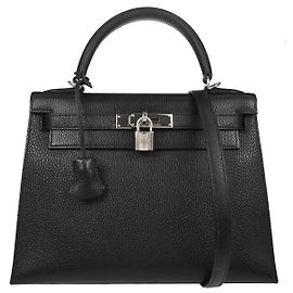 Hermès Hermes Kelly Black Vache Liegee with Palladium Hardware 28 Preto