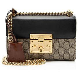 Gucci GG Supreme Padlock Small Shoulder Bag Brown Beige