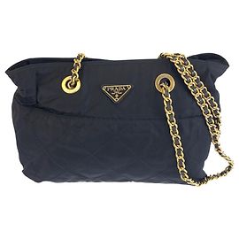 Saco Tote Prada Tessuto com logótipo triangular Azul