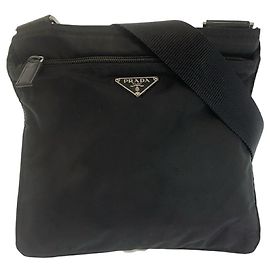 Prada Tessuto Triangle Logo Crossbody Bag Black