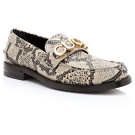 Mocassini Gucci in pelle embossed pitone con logo - Taglia 7.5 / 37.5 Marrone Beige