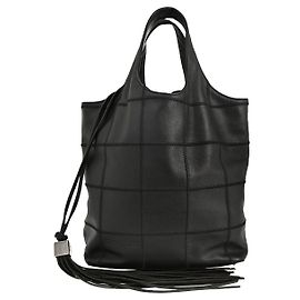 Chanel Square Stitch Tassel Hobo Quilted Leather Small Nero