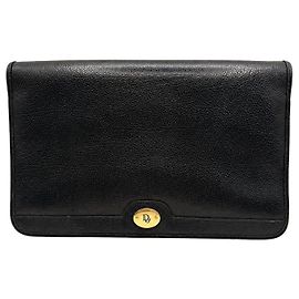 Christian Dior Vintage Logo Leather Clutch Bag Black
