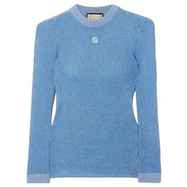 Gucci Pull en maille côtelée bleu métallisé Bleu