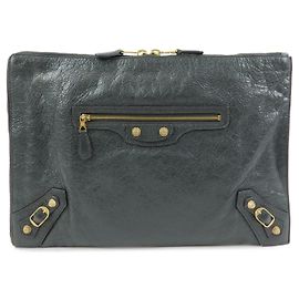 Balenciaga Zip Around Giant Studs Clutch Leather Medium Brown